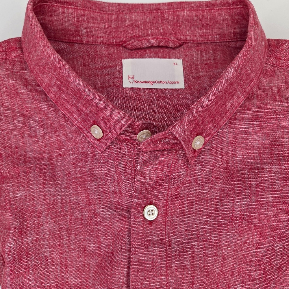 KnowledgeCotton Apparel Mens XL Red Organic‎ Cotton Linen Button Down Shirt